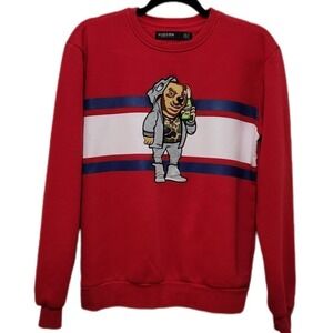 Red Crewneck Sweatshirt Pullover Bear Graphic Embroidered Men's Small